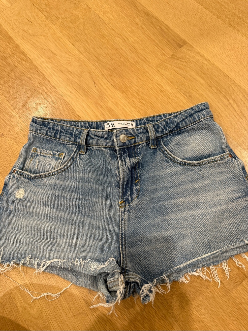 ZARA Light Blue Frayed Denim Shorts